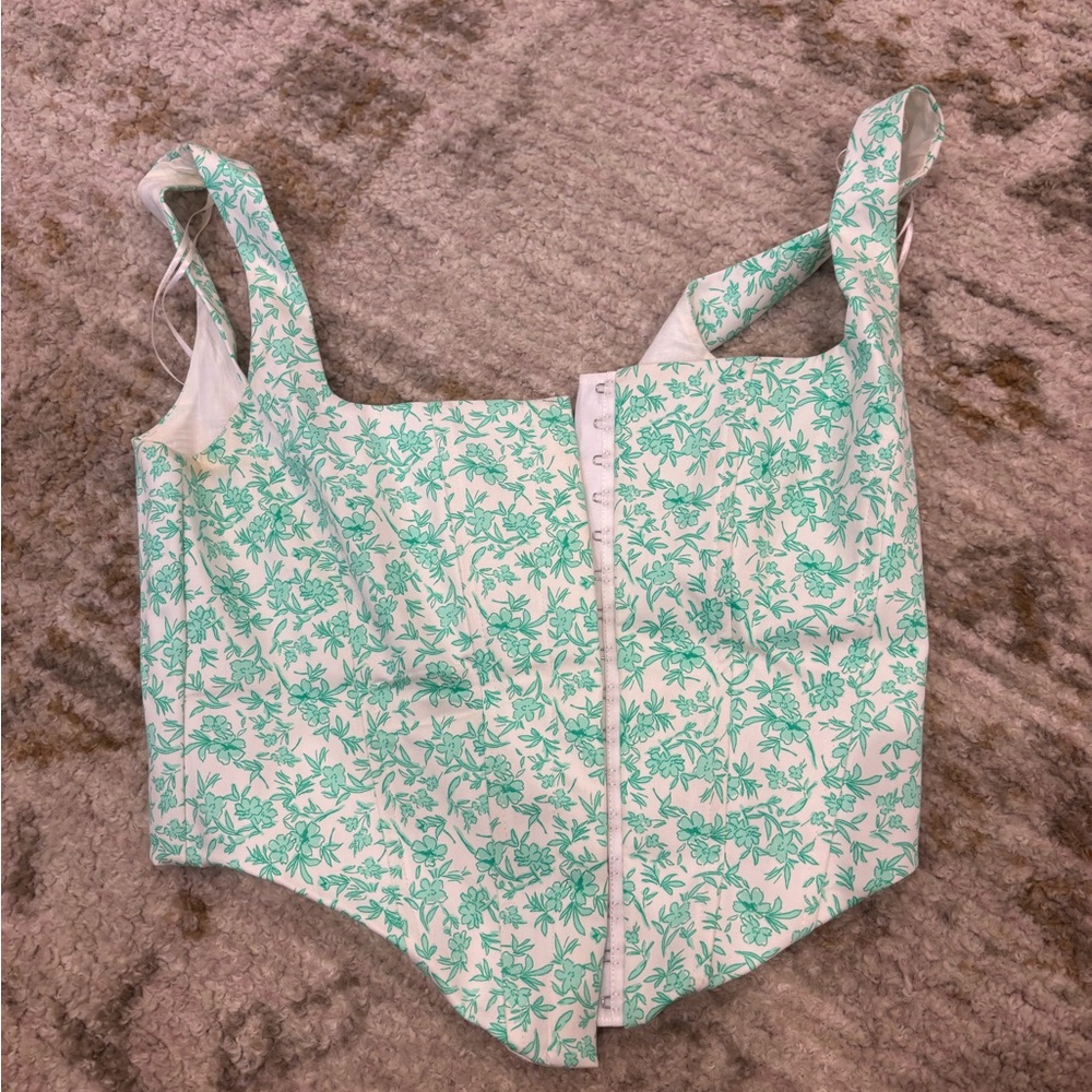Floral Green and White Corset Top